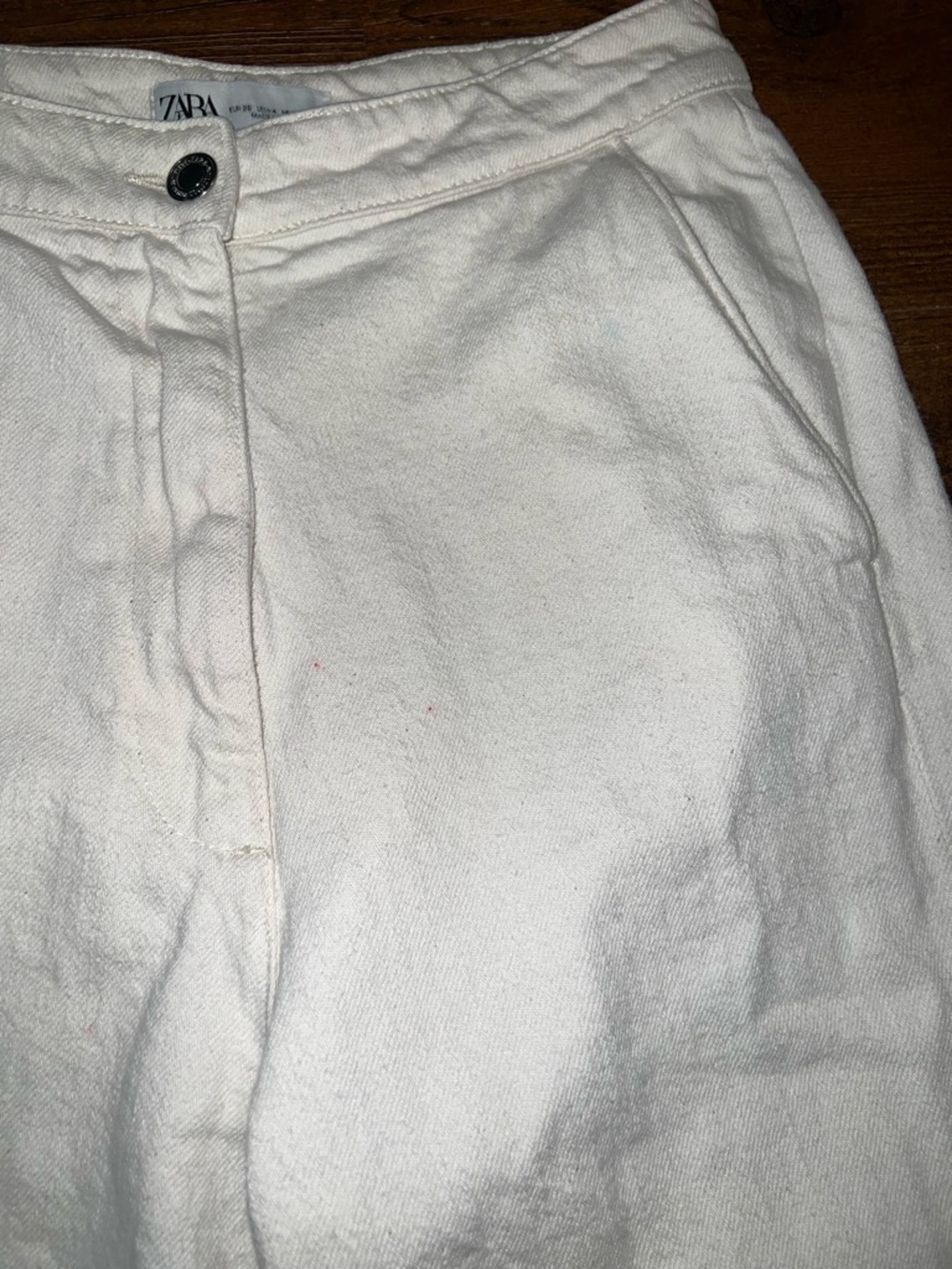 Zara Alma Wide Leg Ivory High Rise Casual Ankle Frayed Raw Hem Jeans Size 4 - Picture 6 of 8